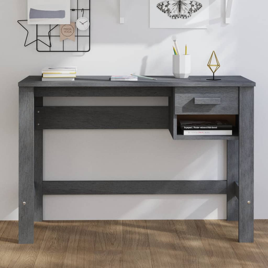 vidaXL Työpöytä tummanharmaa 110x40x75 cm täysi mänty