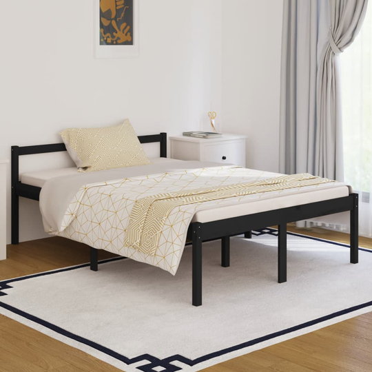 vidaXL Sängynrunko musta täysi mänty 135x190 cm 4FT6 Double