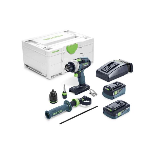 Festool TDC 18/4 5,2/4,0 I-Plus Porakone-ruuvinväännin laukussa, mukana akut ja laturi