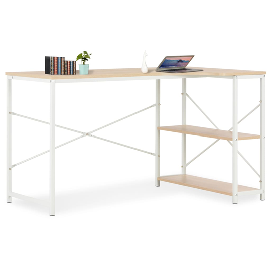 vidaXL Tietokonepöytä 120x72x70 cm valkoinen ja tammi