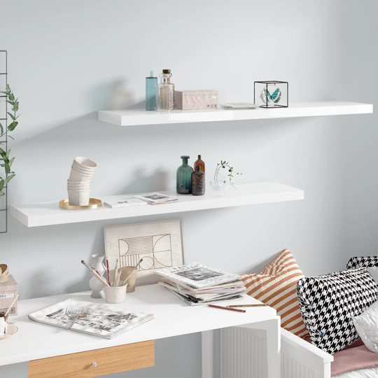 vidaXL Kelluvat seinähyllyt 2kpl kork.kiilto valk. 120x23,5x3,8 cm MDF