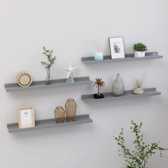 vidaXL Seinähyllyt 4 kpl harmaa 60x9x3 cm