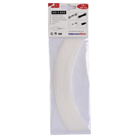 Hellermann Tyton HIS-3 Bag 3/1 Kutistesukka 3/1 x 200 mm, 10 kpl/pakkaus Läpinäkyvä