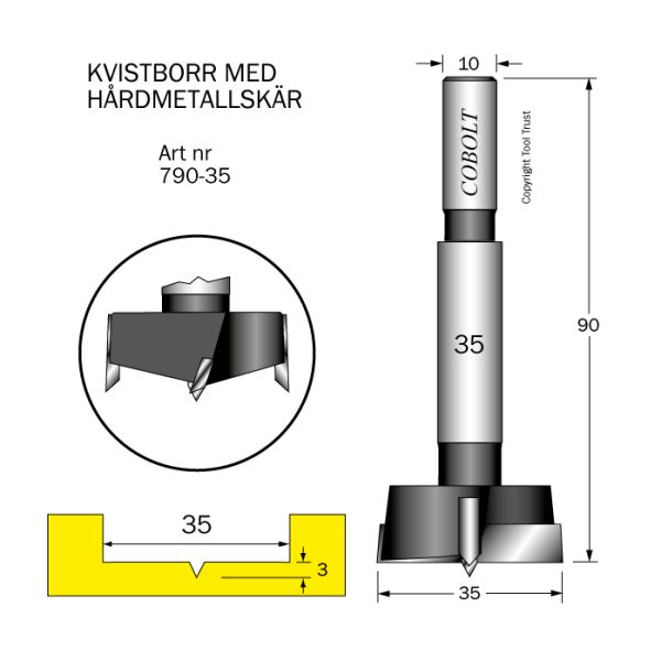 Cobolt 790-35 Forstner-terä kovan materiaalin poraamiseen Leikkaushalkaisija 35 mm