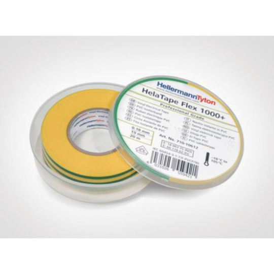 Hellermann Tyton HelaTape Flex 1000+ Sähköteippi 19 mm x 20 m Keltainen/Vihreä