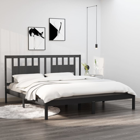 vidaXL Sängynrunko harmaa täysi puu 180x200 cm 6FT Super King