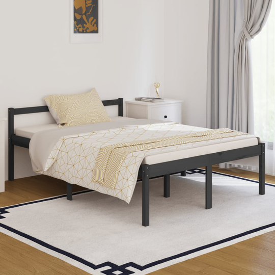 vidaXL Sängynrunko harmaa täysi mänty 135x190 cm 4FT6 Double