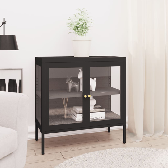 vidaXL Senkki musta 70x35x70 cm teräs ja lasi