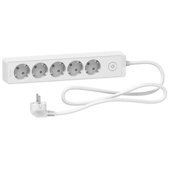 Schneider Electric Unica Extend Haaroitusjatkojohto 5-osainen, kytkin, maadoitettu, 1.5 m Valkoinen