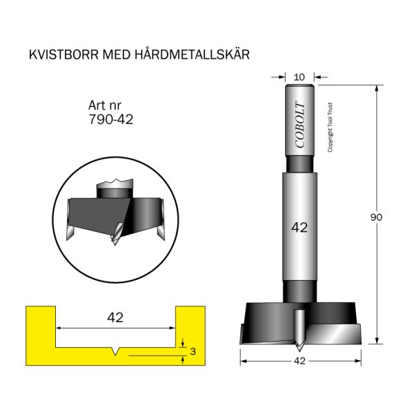 Cobolt 790-42 Forstner-terä kovan materiaalin poraamiseen Leikkaushalkaisija 42 mm