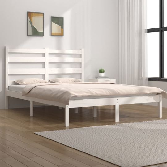 vidaXL Sängynrunko valkoinen täysi mänty 150x200 cm 5FT King Size