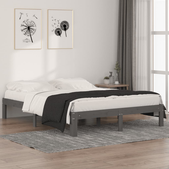 vidaXL Sängynrunko harmaa täysi puu 150x200 cm 5FT King Size