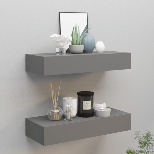 vidaXL Laatikkohyllyt seinälle 2 kpl harmaa 60x23,5x10 cm MDF