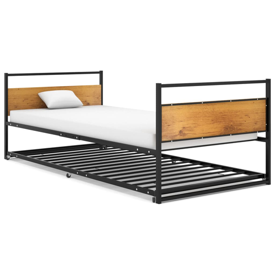vidaXL Ulosvedettävä sängynrunko musta metalli 90x200 cm