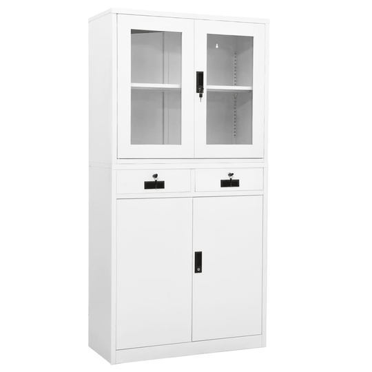 vidaXL Toimistokaappi valkoinen 90x40x180 cm teräs ja karkaistu lasi