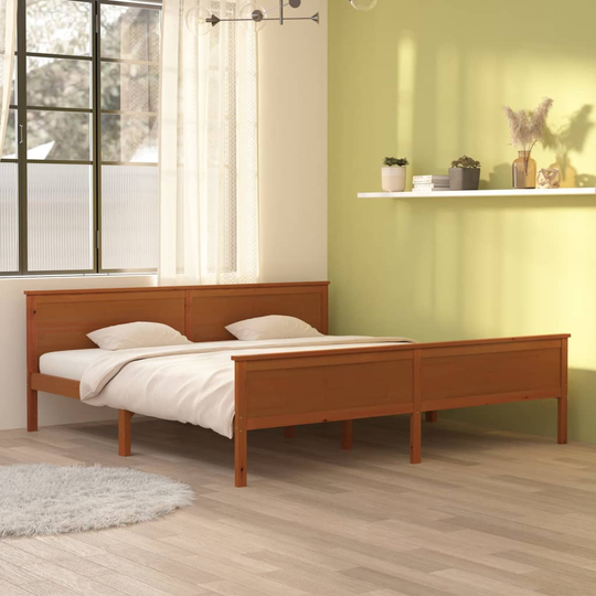vidaXL Sängynrunko hunajanruskea täysi mänty 200x200 cm