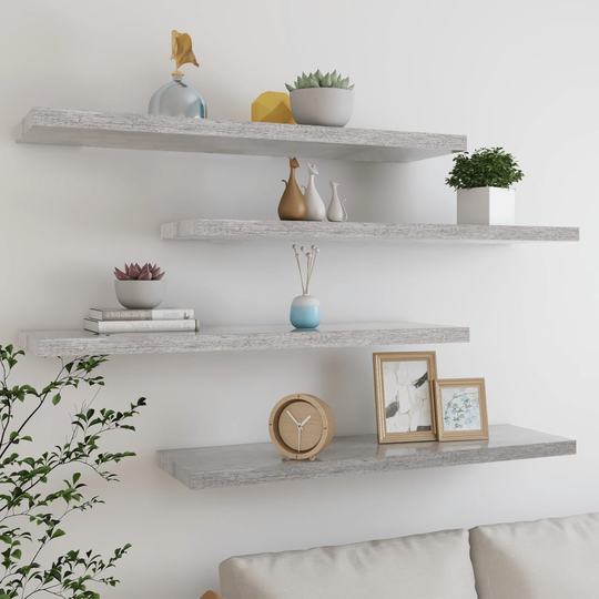 vidaXL Kelluvat seinähyllyt 4 kpl betoninharmaa 90x23,5x3,8 cm MDF