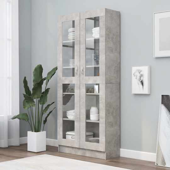vidaXL Vitriinikaappi betoninharmaa 82,5x30,5x185,5 cm lastulevy