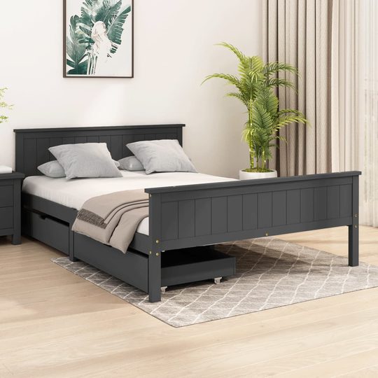 vidaXL Sängynrunko 2 vetolaatikolla tummanharm. täysi mänty 140x200 cm
