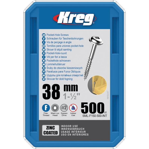 Kreg SML-F150-500-INT Ruuvi 38 mm Ø, sinkitty, Maxi-Loc 500-pakkaus