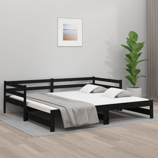 vidaXL Sohvasänky ulosvedettävä musta 2x (80x200) cm täysi mänty