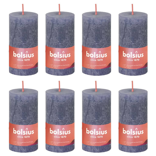 Bolsius Pilarikynttilät Shine 8 kpl rustiikkinen 100x50 mm sininen