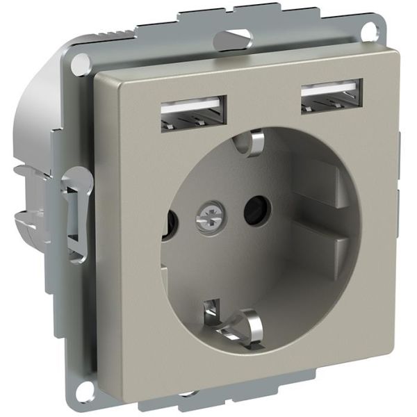Schneider Electric Exxact WDE004179 Seinäpistorasia maadoitettu, 2-osainen, USB:llä, metalli