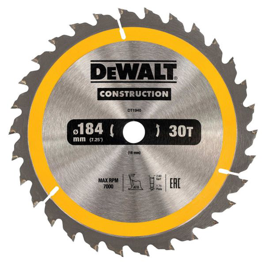Dewalt DT1940-QZ Pyörösahanterä 184 x 16 mm, 30T