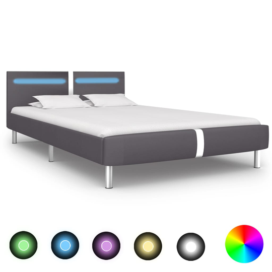 vidaXL Sängynrunko LED-valolla harmaa keinonahka 135x190 cm