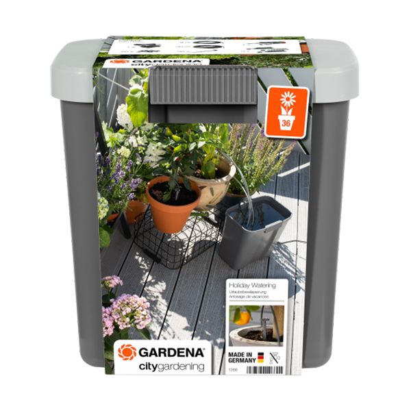 Gardena City gardening Lomakastelusarja sisältää säiliön