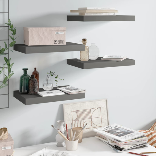 vidaXL Kelluvat seinähyllyt 4kpl korkeakiilto harmaa 40x23x3,8 cm MDF