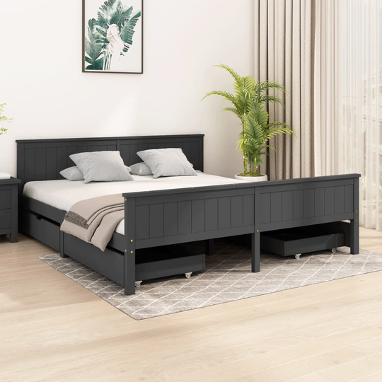 vidaXL Sängynrunko 4 vetolaatikolla tummanharm. täysi mänty 180x200 cm