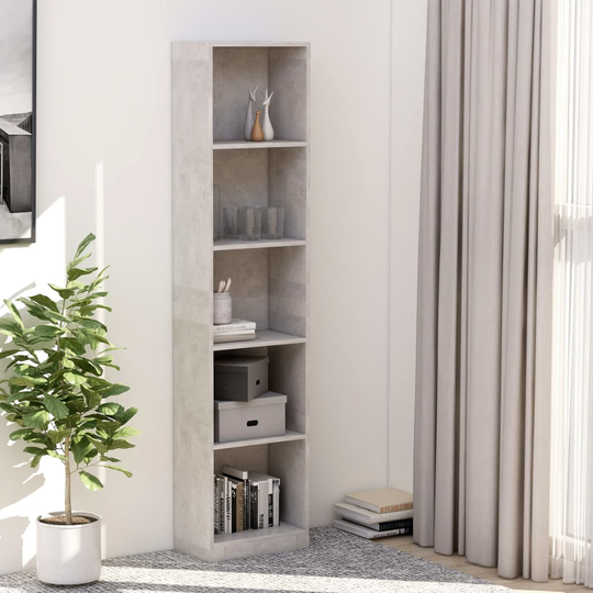 vidaXL 5-tasoinen kirjahylly betoninharmaa 40x24x175 cm lastulevy