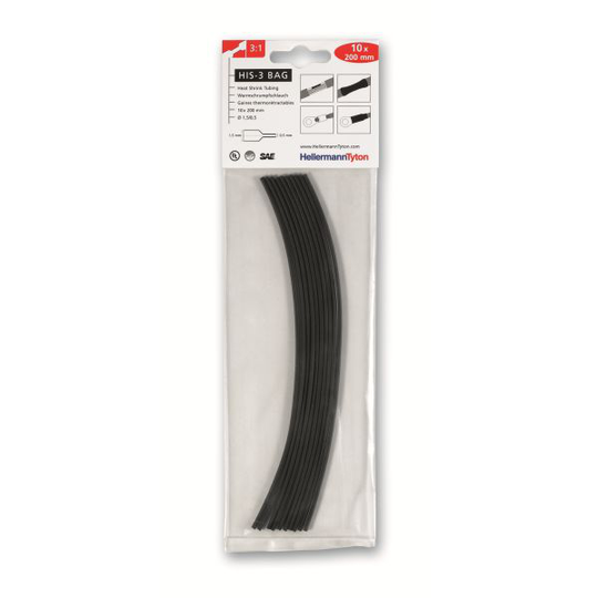Hellermann Tyton HIS-3 Bag Kutistesukka 200 mm, 3:1, 10 kpl/pakkaus 1,5/0,5 mm