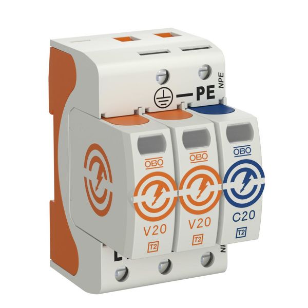 Obo Bettermann 5095252 Ylijännitesuoja tyyppi 2, 230 V, IP20 V20-2+NPE-280
