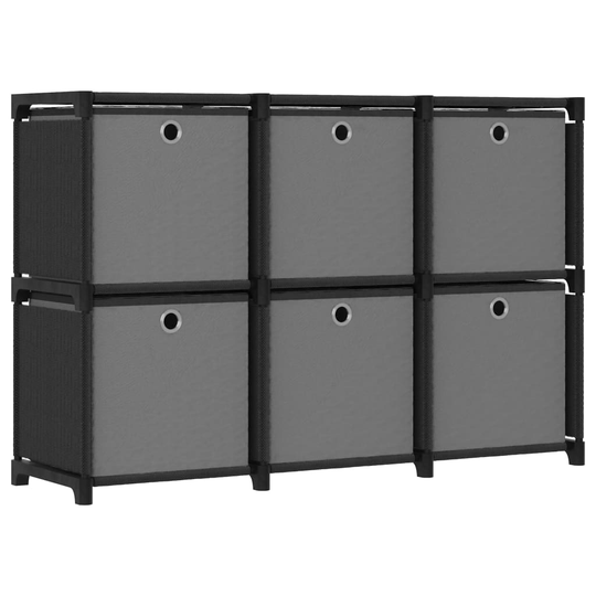 vidaXL 6 kuution esittelyhylly + laatikot musta 103x30x72,5 cm kangas