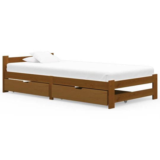 vidaXL Sängynrunko 2 vetolaatikolla hunajanrusk. täysi mänty 100x200cm