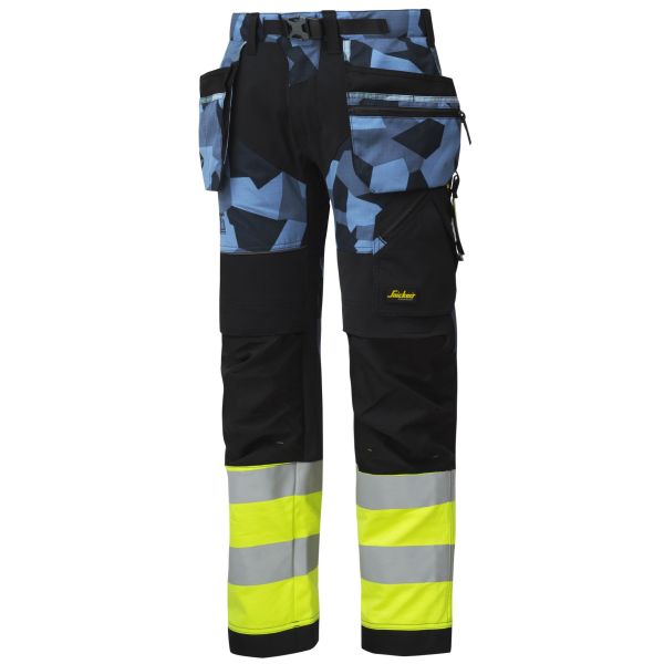 Snickers 6931 FlexiWork Työhousut huomioväri, keltainen/camo C48