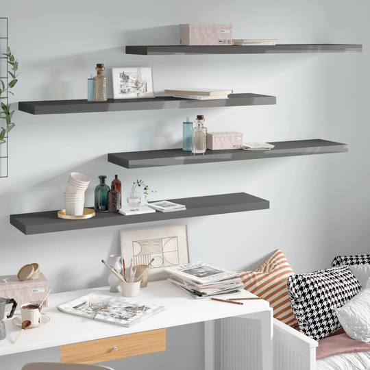 vidaXL Kelluvat seinähyllyt 4kpl kork.kiilto harmaa 120x23,5x3,8cm MDF