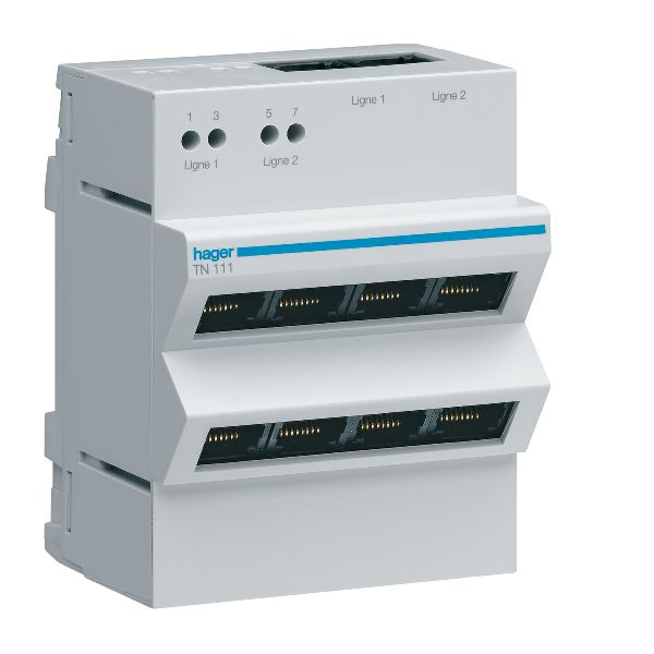 Hager TN111 Haaroitin 2 tuloa 4 lähtöä, RJ45