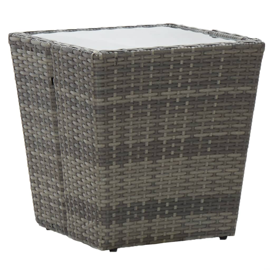 vidaXL Teepöytä harmaa 41,5x41,5x43 cm polyrottinki ja karkaistu lasi