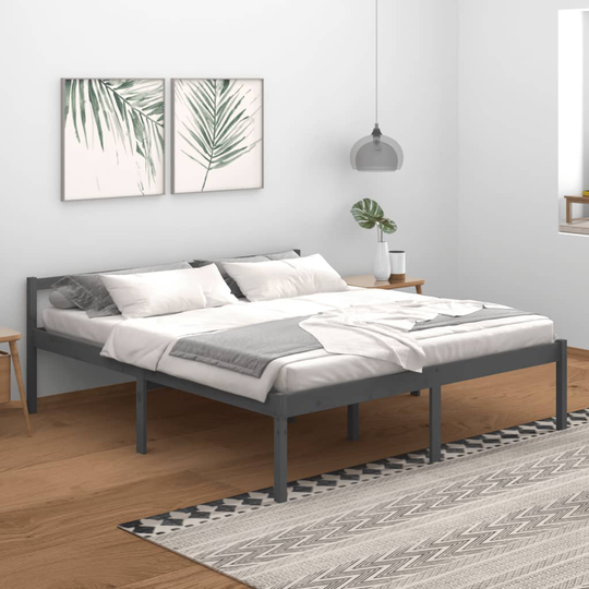 vidaXL Sängynrunko harmaa täysi mänty 180x200 cm 6FT Super King