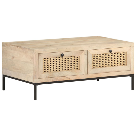 vidaXL Sohvapöytä 90x50x37 cm täysi mangopuu ja luonnonruoko
