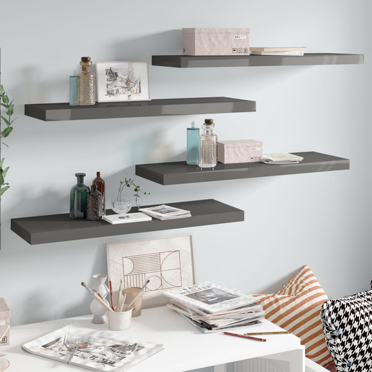 vidaXL Kelluvat seinähyllyt 4kpl korkeakiilto harmaa 80x23,5x3,8cm MDF