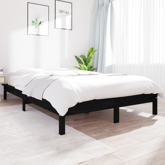 vidaXL Sängynrunko musta 140x190 cm täysi mänty