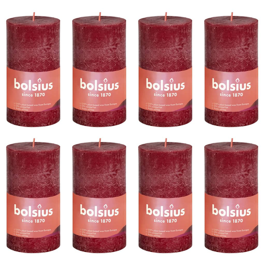 Bolsius Pilarikynttilät Shine 8 kpl rustiikkinen 100x50 mm punainen