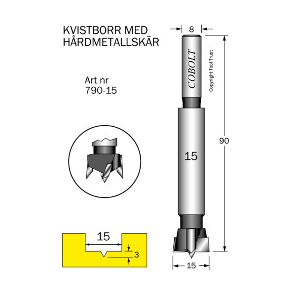 Cobolt 790-15 Forstner-terä kovan materiaalin poraamiseen Leikkaushalkaisija 15 mm