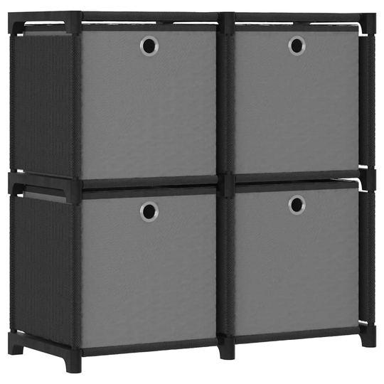 vidaXL 4 kuution esittelyhylly + laatikot musta 69x30x72,5 cm kangas