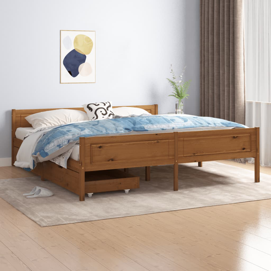 vidaXL Sängynrunko 4 vetolaatikolla hunajanrusk täysi mänty 180x200 cm