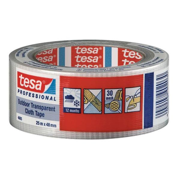 Tesa 4665 Kangasteippi läpinäkyvä, UV-kestävä, 25 m x 48 mm 8 x 12,7 mm (halkaisija x pituus)